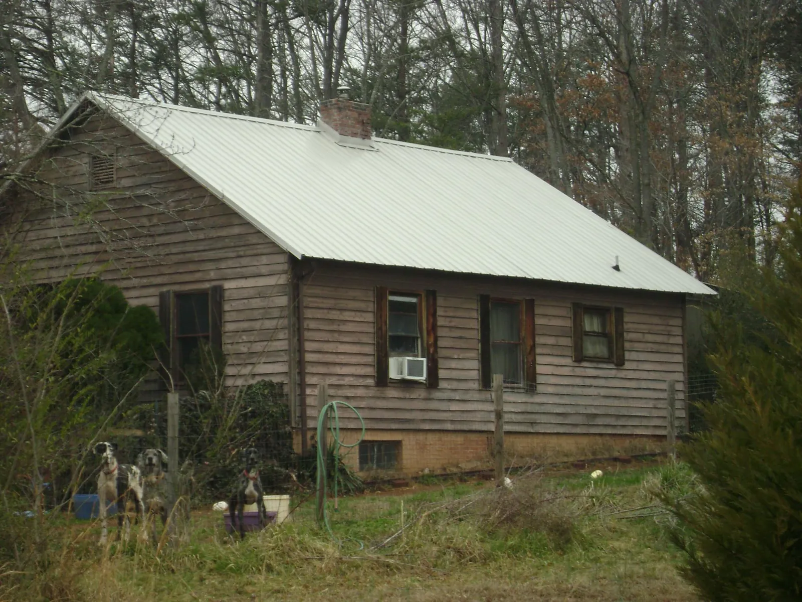 White metal roof on an old wood sided farmhouse, from a Asphalt Shingle Roof Repair job in White Bluff